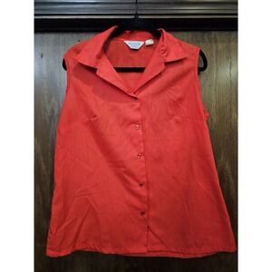Vintage Sears‎ Shirt Womens 18 Red Sleeveless Blouse Button Up Perma-Smooth 90s